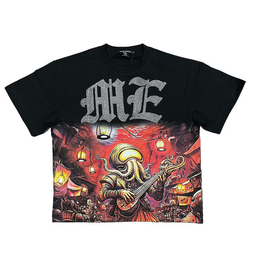 Emotion Octopus Rhinestone Tee Black