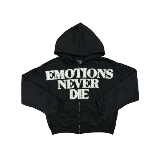 NEVER DIE RHINESTONE END ZIP HOODIE