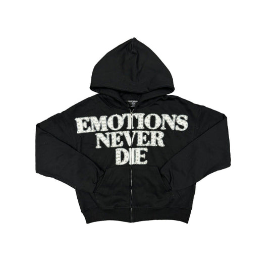 NEVER DIE RHINESTONE END ZIP HOODIE