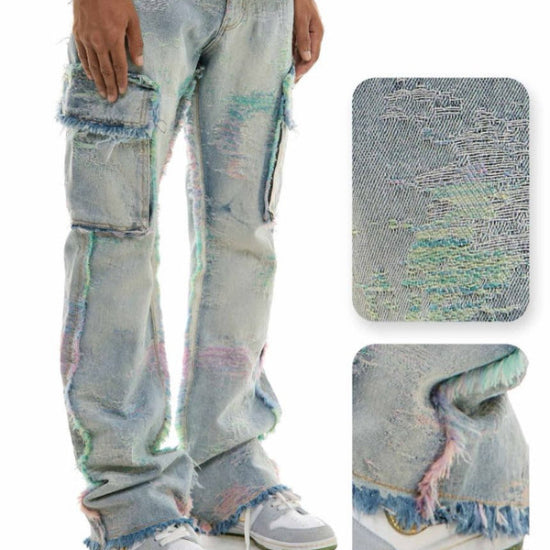 Raw edged cargo jeans